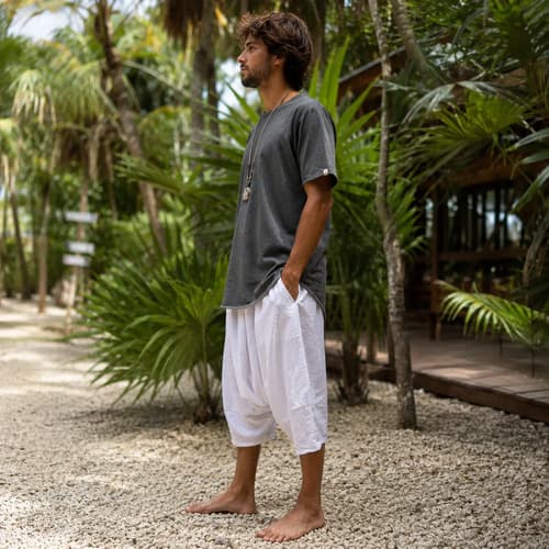 Pantalon Capri 3/4 Lino Blanco Unisex Babucha Ritual Tulum